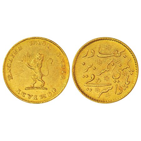 Madras Presidency, Madras mint, later coinage, gold ¼ ashrafi, ND (1819), Stevens EIC 4.6;