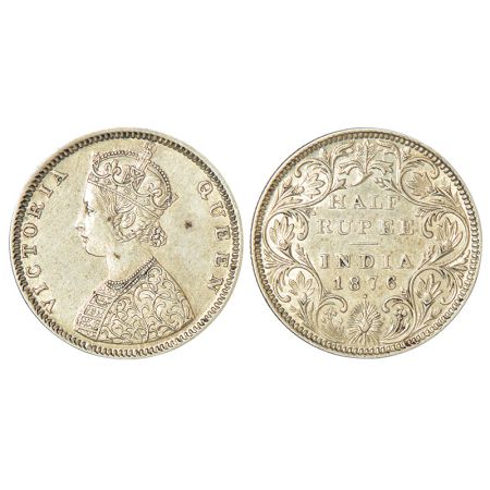 Victoria Queen, silver ½ rupee, 1876, Bombay mint, B2/II/dot, PR 287; GK 606. About Extrem