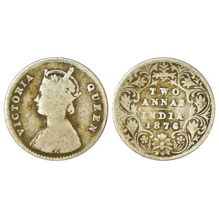 Victoria Queen, silver 2 annas, 1876, Calcutta mint, A/I/no mm, PR 490; GK 745. Fine, Rare