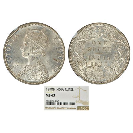 Victoria Empress, silver rupee, 1890, Bombay mint, C2/I/'B' incused, PR 178; GK 566. NGC g