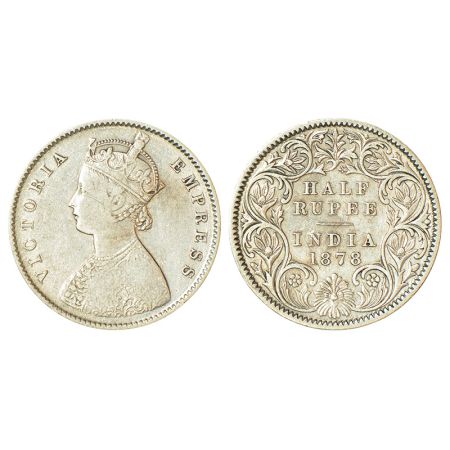 Victoria Empress, silver ½ rupee, 1878, Calcutta mint, A/I/no mint mark, PR 262; GK 612. V