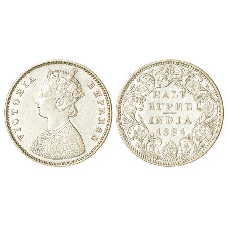 Victoria Empress, silver ½ rupee, 1884, Bombay mint, A/II/no dot, PR 293; GK 627. Extremel