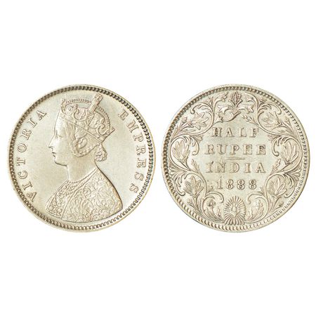 Victoria Empress, silver ½ rupee, 1888, Bombay mint, A/II/no mm, PR 297; GK 638. Extremely