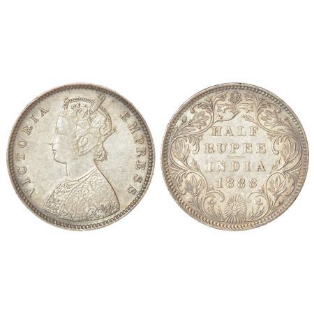 Victoria Empress, silver ½ rupee, 1888, Bombay mint, A/II/no mm, PR 297; GK 638. Extremely