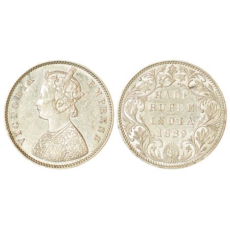 Victoria Empress, silver ½ rupee, 1889, Bombay mint, A/II/'B' raised, PR 299; GK 642-643. 