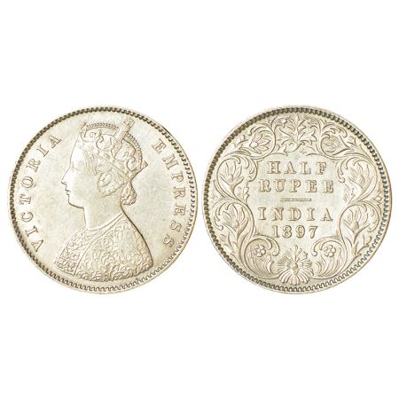 Victoria Empress, silver ½ rupee, 1897, Calcutta mint, A/I/'C' incused, PR 280; GK 657. Ab