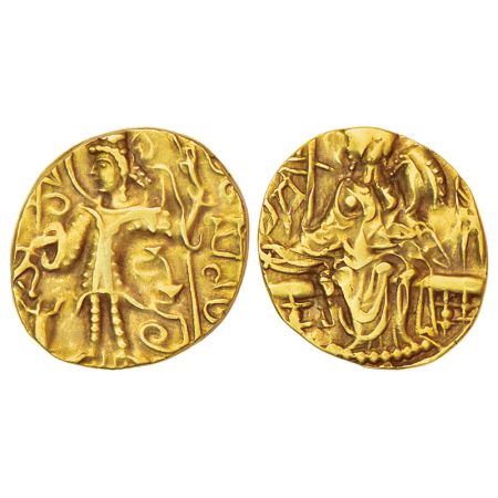 Kushans, gold dinar of Kipunadha (330-350 AD), Göbl 595; MAC 3581, 7.58g. Obv: Nimbate and