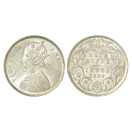Victoria Empress, silver ½ rupee, 1899, Bombay mint, A/I/'B' incused (inverted), PR 307; G