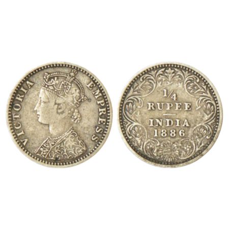 Victoria Empress, silver ¼ rupee, 1886, Calcutta mint, C/II/no mm, unlisted in PR; GK 706.