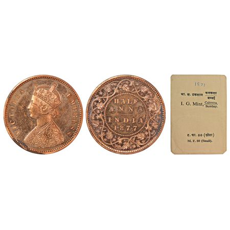 Victoria Empress, Proof re-strike, copper ½ anna, 1877, Bombay mint, B/II, S&W 6.462. With