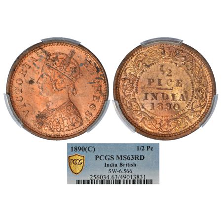 Victoria Empress, copper ½ pice, 1890, Calcutta mint, A/I/no mm, PR 722; GK 870. PCGS grad