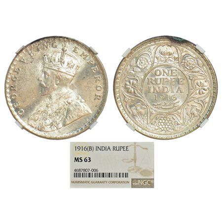 George V, silver rupee, 1916, Bombay mint, dot, PR 222; GK 1034. NGC graded MS63, Very sca