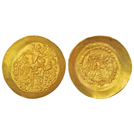 Kidarite Huns - gold dinar, (c. 340-345 AD), scyphate flan, struck in the name and type of