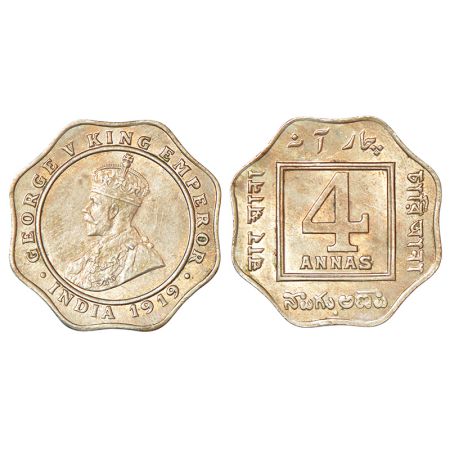 George V, cupro-nickel 4 annas, 1919, Bombay mint, dot, PR 877; GK 1102. Uncirculated, Ver