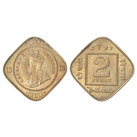 George V, cupro-nickel 2 annas, 1918, Bombay mint, dot, PR 894; GK 1119. Uncirculated, Ver