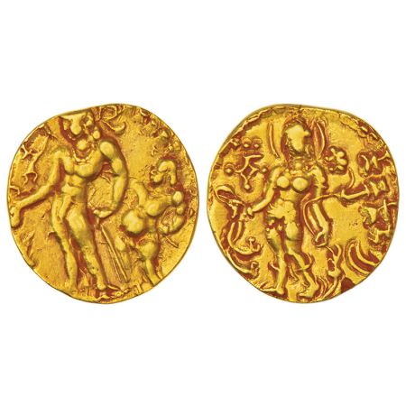 Gupta Empire, gold dinar of Chandra Gupta II (c.375-415 AD), 'Chhatra' type, S. Kumar Clas