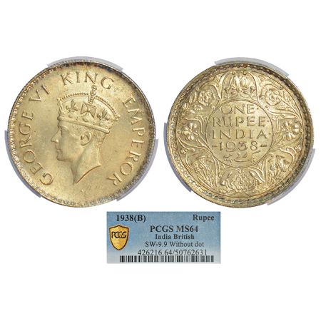 George VI, silver rupee, 1938, Bombay mint, A/I/no dot, PR 233; GK 1254. PCGS graded MS64,