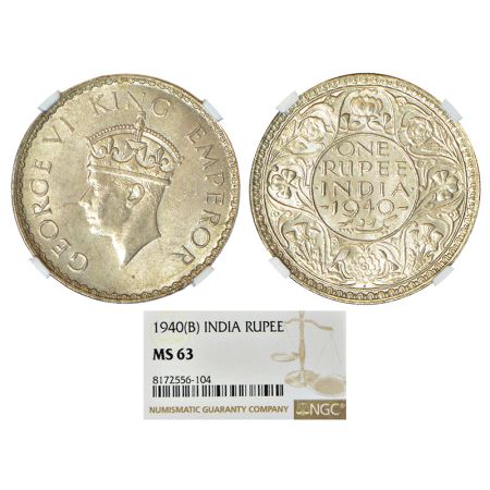 George VI, half silver rupee, 1940, Bombay mint, A(a)/I/dot, PR 237; GK 1258. NGC graded M