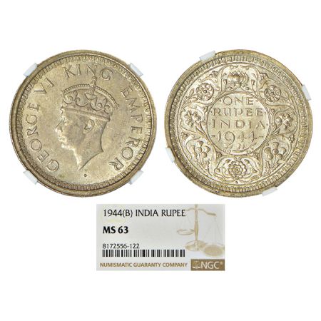 George VI, half silver rupee, 1944, Bombay mint, D/II/dot, PR 245; GK 1280. NGC graded MS6