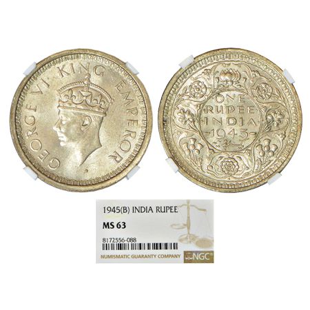 George VI, half silver rupee, 1945, Bombay mint, D/II/dot, normal 5, PR 246; GK 1286. NGC 
