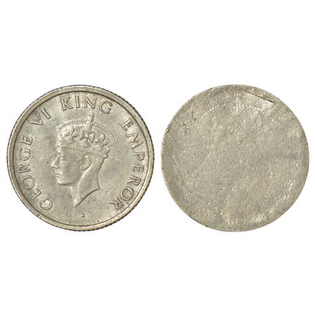 George VI, uniface, nickel ¼ rupee, ND (1946-47), Bombay mint, head type II, 2.86g. About 