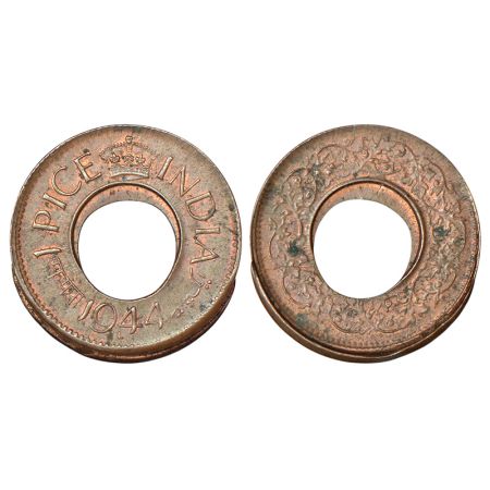 George VI, bronze pice, error, 1944, Lahore mint, die-shifted on both sides, GK 1441. Extr