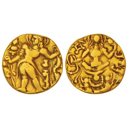 Gupta Empire, gold dinar of Chandra Gupta II (375-415 AD), 'Archer-Goddess on Lotus' type,