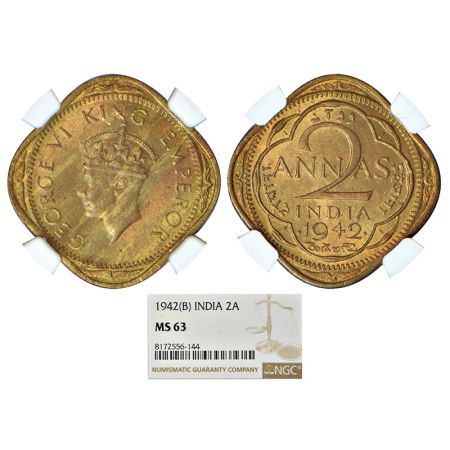 George VI, nickel-brass 2 annas, 1942 (large 4), Bombay mint, head type II, PR 918; GK 135