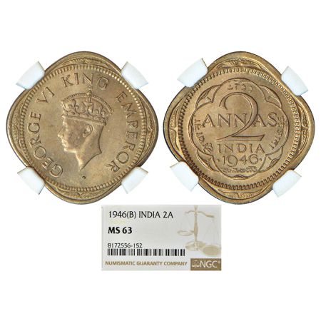 George VI, cupro-nickel 2 annas, 1946, Bombay mint, head type II, PR 922; GK 1370. NGC gra