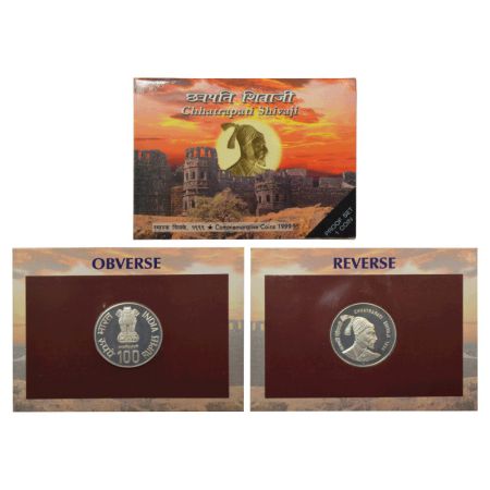 1999, Chhatrapati Shivaji, Proof set of single coin, 100 rupees, Mumbai mint, in original 