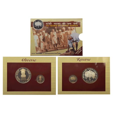 2005, 75 Years of Dandi March, Proof set of 2 coins, 100 rupees and 5 rupees, Mumbai mint,