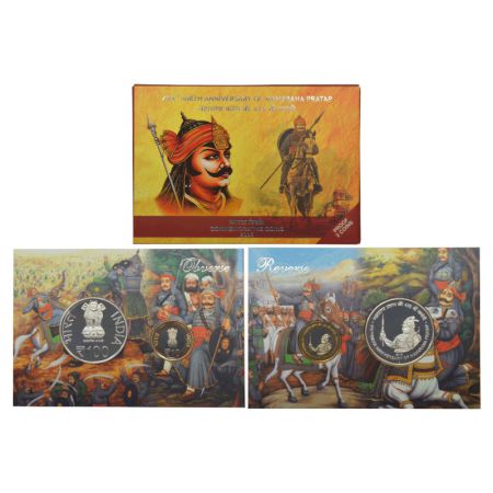 2015, 475th Birth Anniversary of Maharana Pratap, Proof set of 2 coins, 100 rupees and 10 