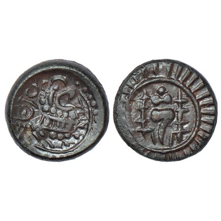 Vishnukundin feudatories - alloyed copper coin of Prithvimaharaja (c.5th-6th Century AD) o