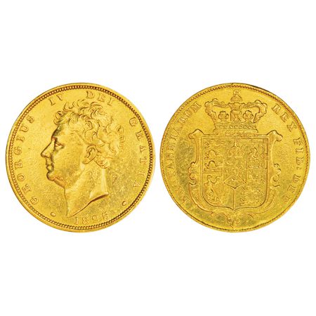 Great Britain, George IV, gold sovereign, 1825, KM 696, 7.88g. Obv: Portrait bust of King.
