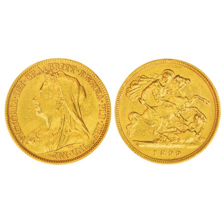 Great Britain, Victoria, gold ½ sovereign, 1899, KM 784, 3.97g. Obv: Older crowned and vei