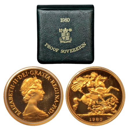 Great Britain, Elizabeth II, gold sovereign, Proof, 1980, KM 919, 7.98g. Obv: Crowned port