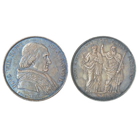 Italian State-Papal, Pius VIII, silver scudo, Rome mint, 1830, KM 1310, 26.38g. Obv: Bust 