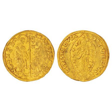 Italian State-Venice, gold zecchino, ND, KM FR#1329, 3.45g. Obv: Doge kneeling before St. 