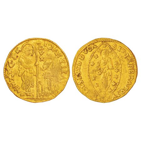 Italian State-Venice, gold zecchino, ND, KM FR#1329, 3.44g. Obv: Doge kneeling before St. 