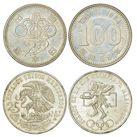 Summer Olympics half silver coins (2), (a) Japan, 100 yen, 1964, KM Y#79, 4.84g and (b) Me