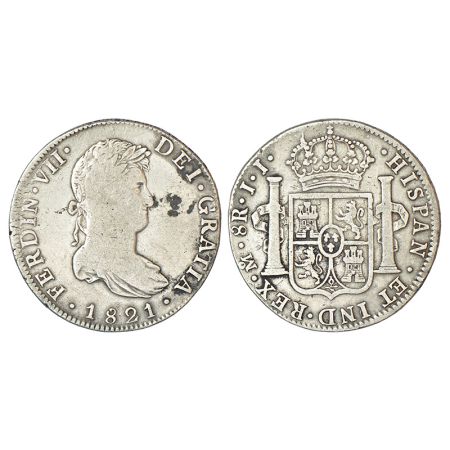 Mexico, Ferdinand VII (1808-1821 AD), silver 8 reales, 1821, 'MO'/'JJ' mintmark, KM 111, 2
