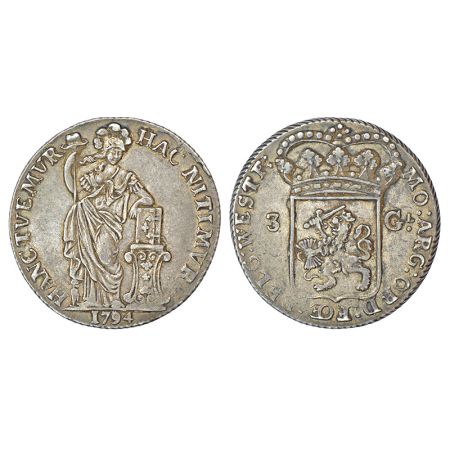 Netherlands, West Friesland, silver 3 gulden (60 stuiver), 1794, KM 141.2, 31.16g. Obv: Fe