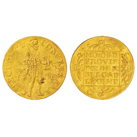 Netherlands, Batavian Republic, gold ducat, 1800, KM 11.3, 3.45g. Obv: Armoured knight sta