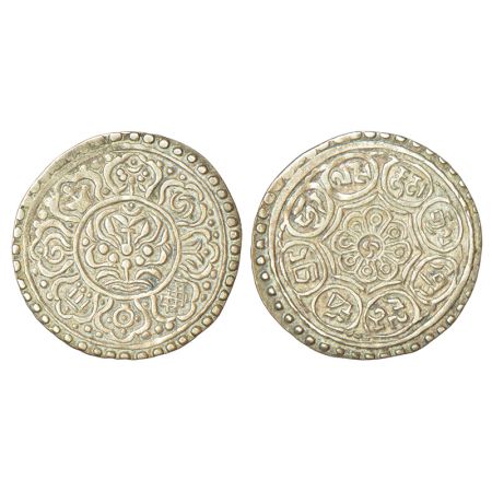 Tibet, Ga-Den coinage, silver tangka, ND, 4.72g. Obv: Lotus flower inside center circle su