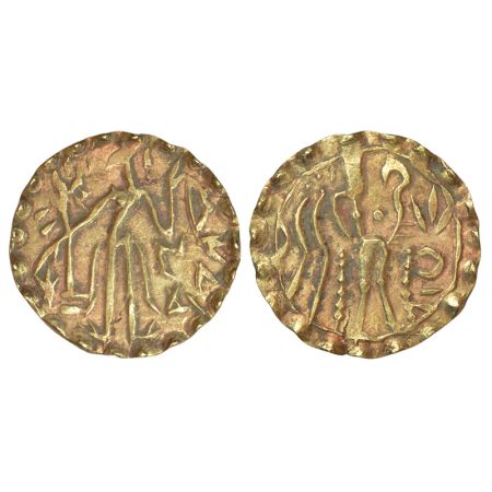 Post-Gupta coinage in Bengal, Samatata region - gold dinar of Rajabhata, king of Khadga dy