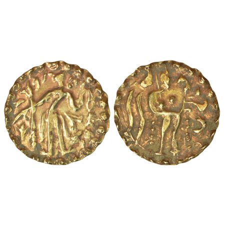 Post-Gupta coinage in Bengal, Samatata region - gold dinar of Rajabhata, king of Khadga dy