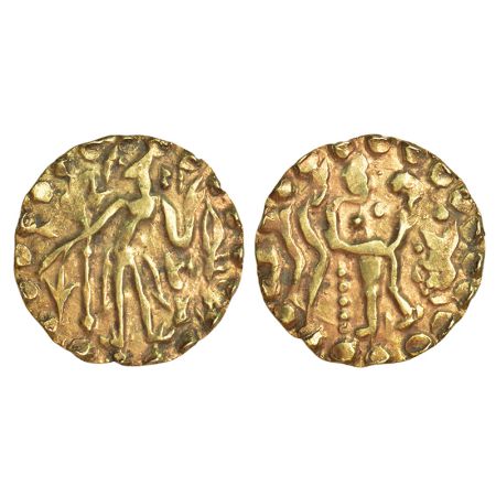 Post-Gupta coinage in Bengal, Samatata region - gold dinar of Rajabhata, king of Khadga dy