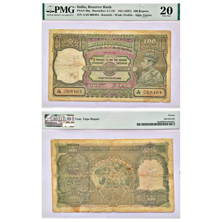 British India, George VI, 100 rupees, ND (1938), Karachi circle, signed by J.B. Taylor, se