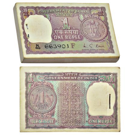 1 rupee, 1974, full packet of 100 notes, signed by M.G. Kaul, inset 'F', serial no.: N40 6