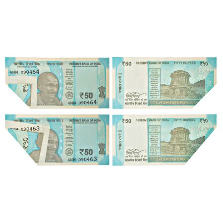 50 rupees, misprint notes (2), new Gandhi series, 2022, signed by Shaktikanta Das, inset '